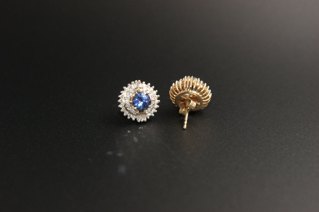 010-14ct Yellow Gold Tanzanite & Diamond Cluster Earrings