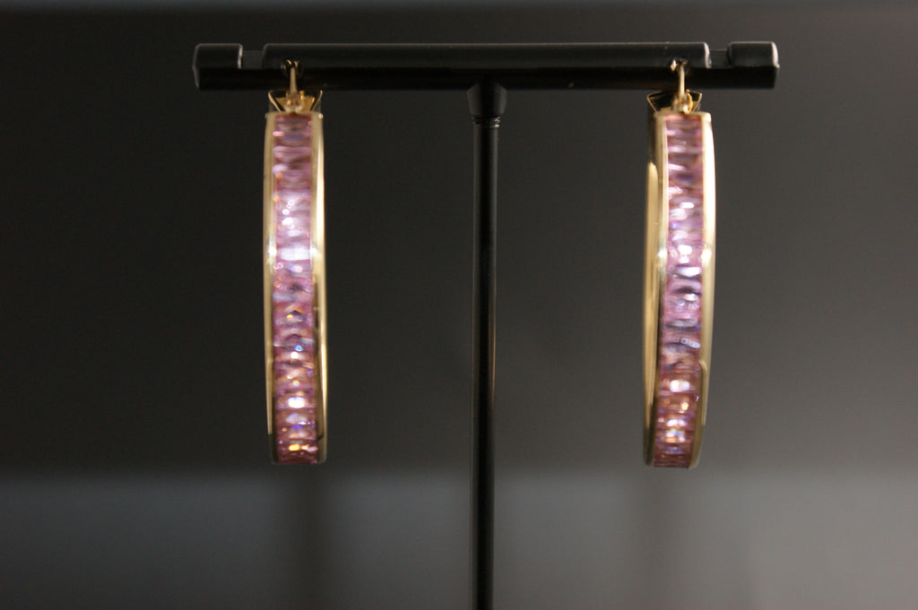 017-9ct Yellow Gold Pink Cubic Zirconia Earrings
