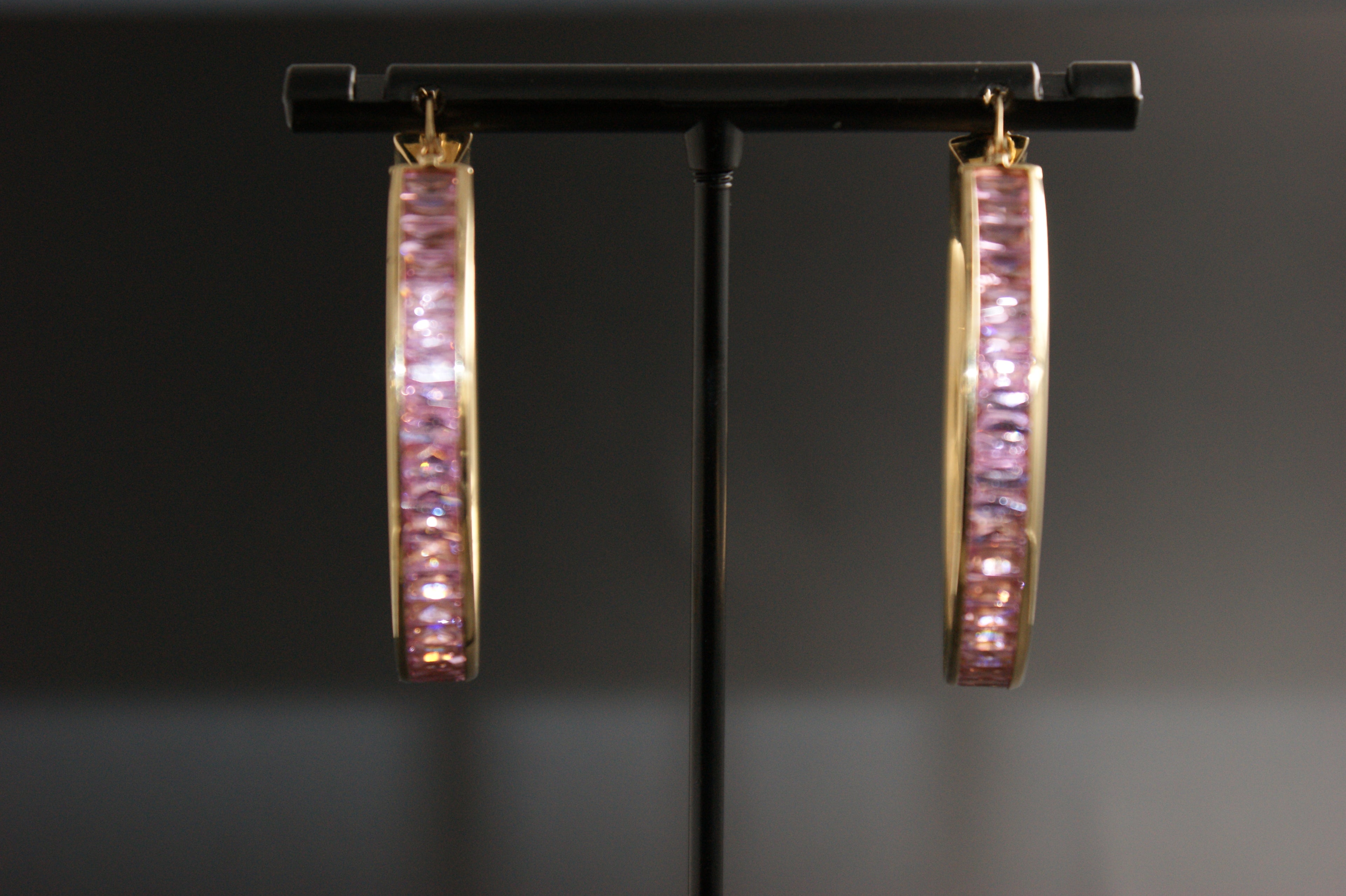 017-9ct Yellow Gold Pink Cubic Zirconia Earrings