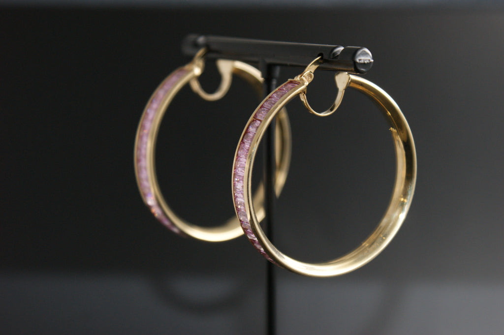 017-9ct Yellow Gold Pink Cubic Zirconia Earrings