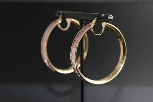017-9ct Yellow Gold Pink Cubic Zirconia Earrings