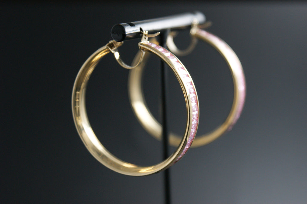 017-9ct Yellow Gold Pink Cubic Zirconia Earrings