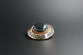 011-Antique Victorian 9ct Gold banded Agate & Enamel Mourning Brooch