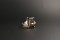 020-9ct Gold Emerald-Cut Smokey Quartz & Diamond Cocktail Ring.