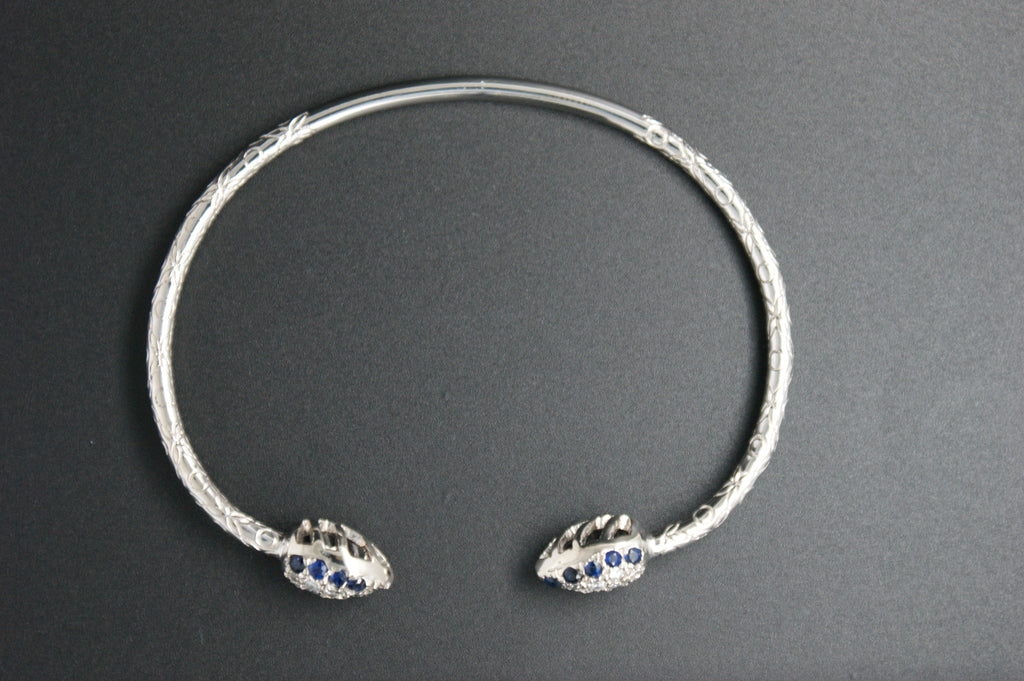 021- 14ct White Gold Diamond & Sapphire Double Snake Bangle
