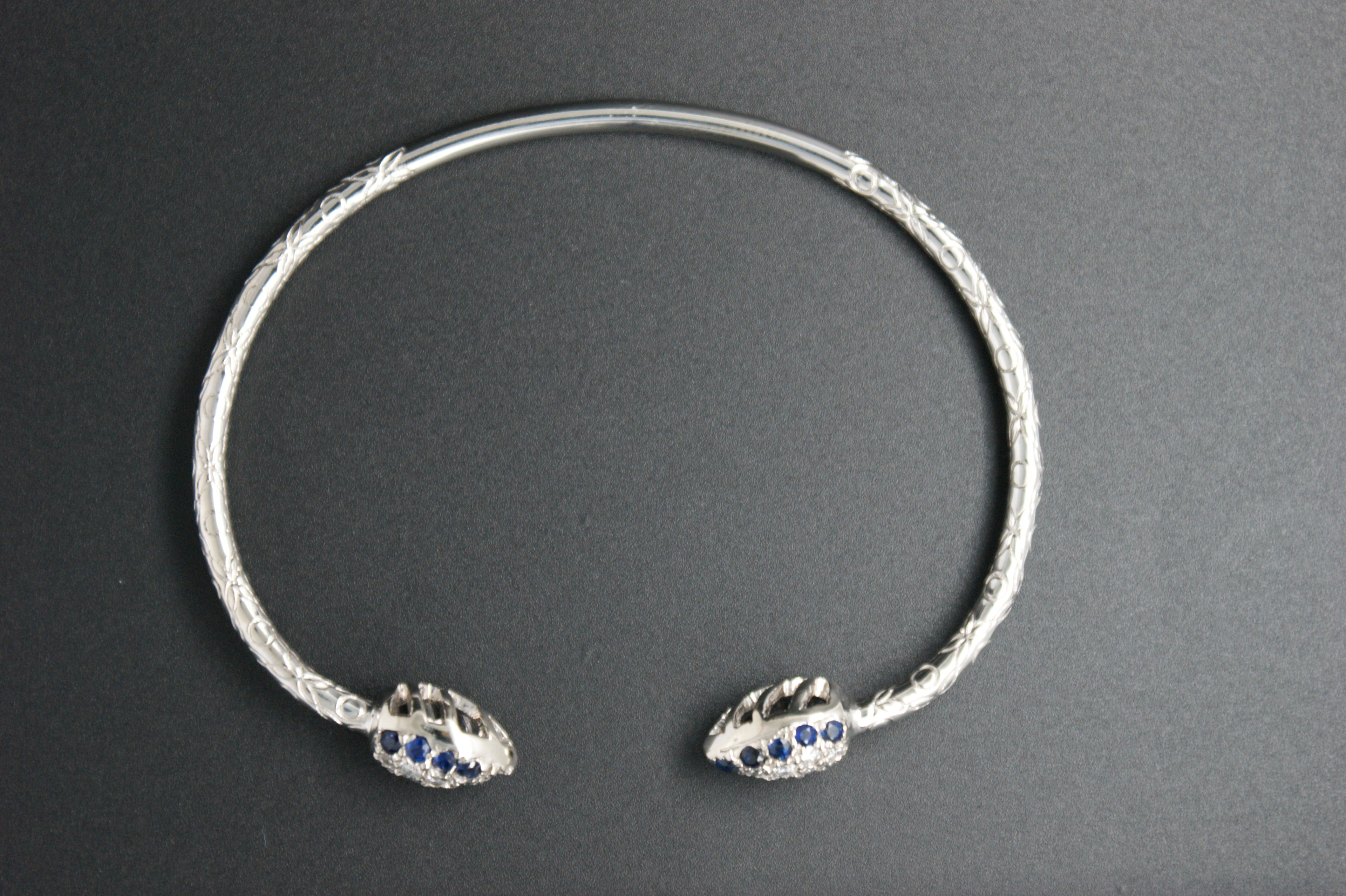 021- 14ct White Gold Diamond & Sapphire Double Snake Bangle