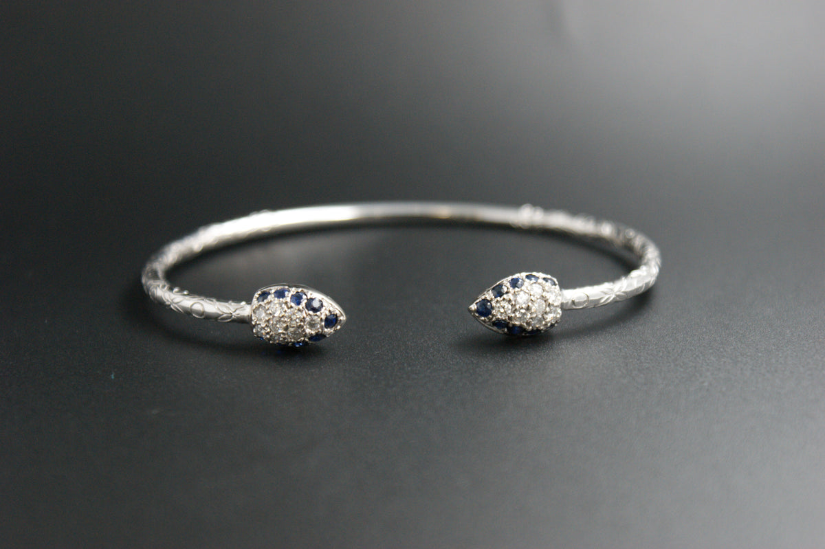 021- 14ct White Gold Diamond & Sapphire Double Snake Bangle