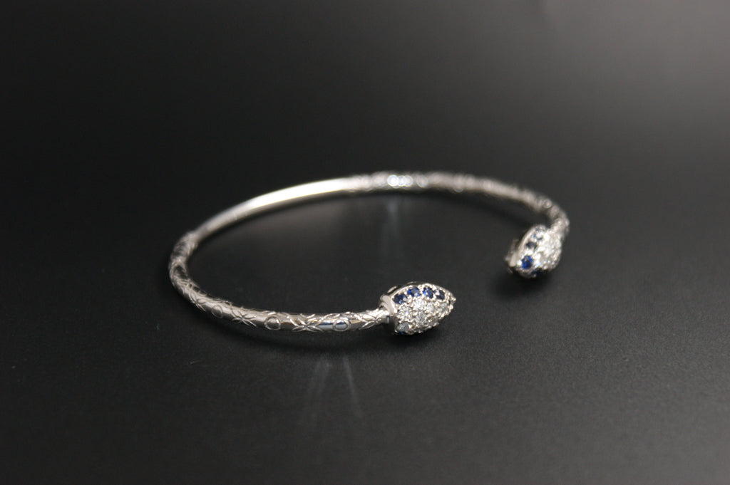 021- 14ct White Gold Diamond & Sapphire Double Snake Bangle
