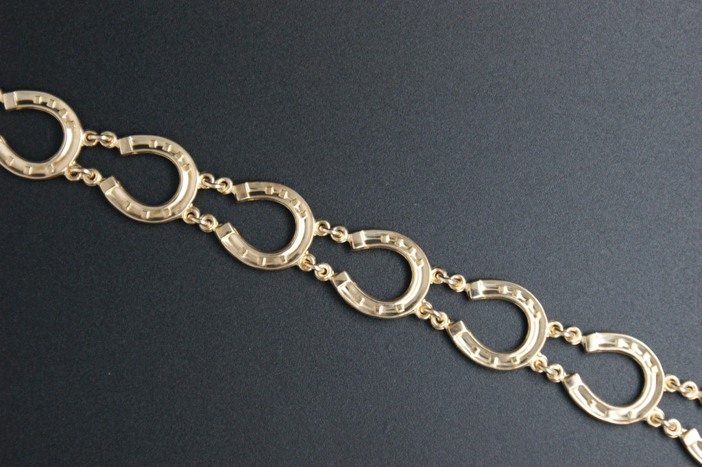 023-9ct Gold Lucky Horseshoe link Bracelet (8'').