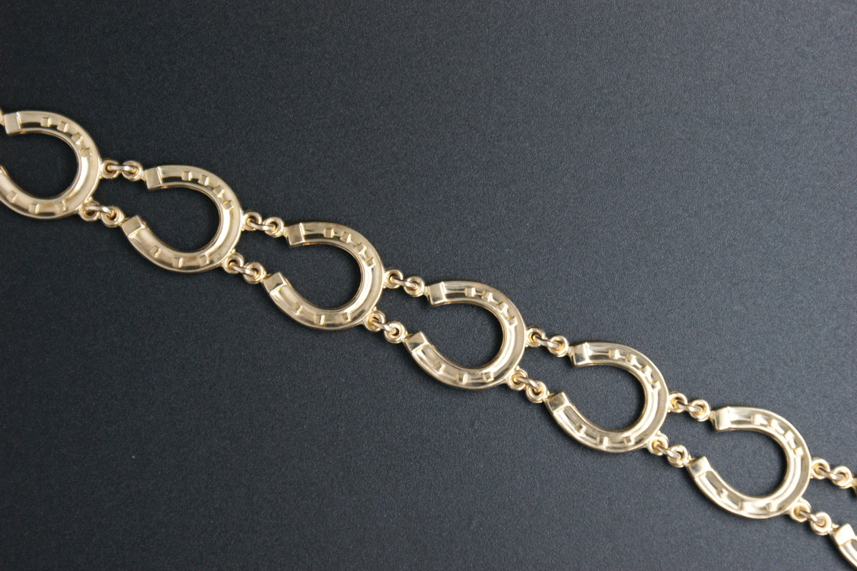 023-9ct Gold Lucky Horseshoe link Bracelet (8'').