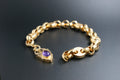 025-9ct Gold Engraved '' Button '' Link Bracelet with Amethyst Padlock Clasp