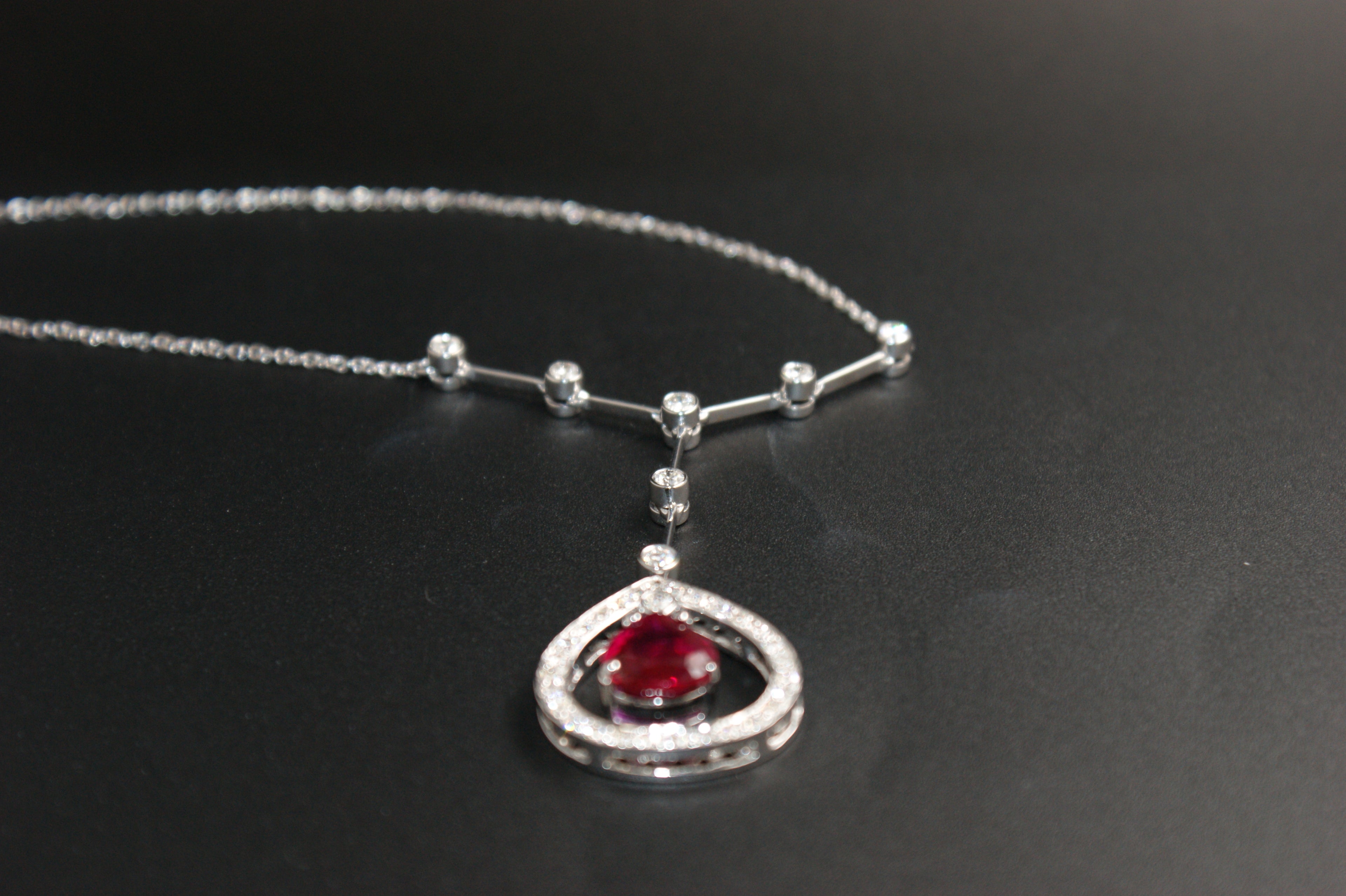 031-18ct White Gold Pear Ruby & Diamond Y-drop Necklace