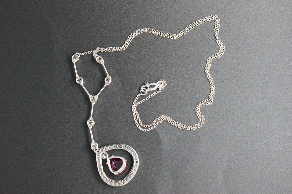 031-18ct White Gold Pear Ruby & Diamond Y-drop Necklace