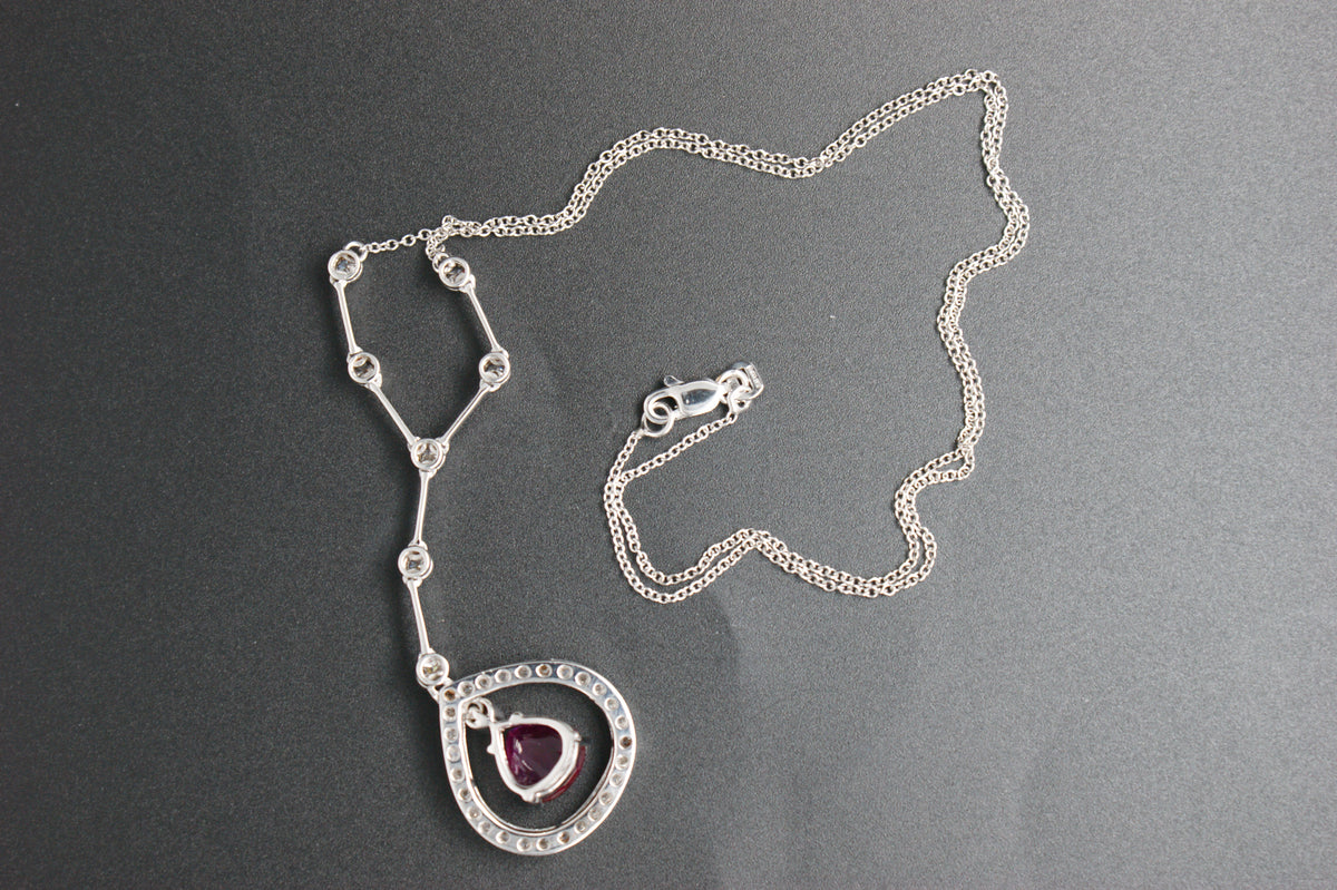 031-18ct White Gold Pear Ruby & Diamond Y-drop Necklace