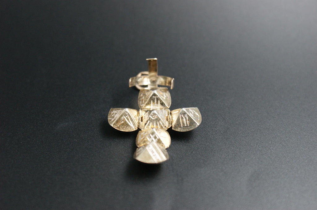 033-9ct Gold & Silver Masonic Folding Ball Cross Fob/Pendant