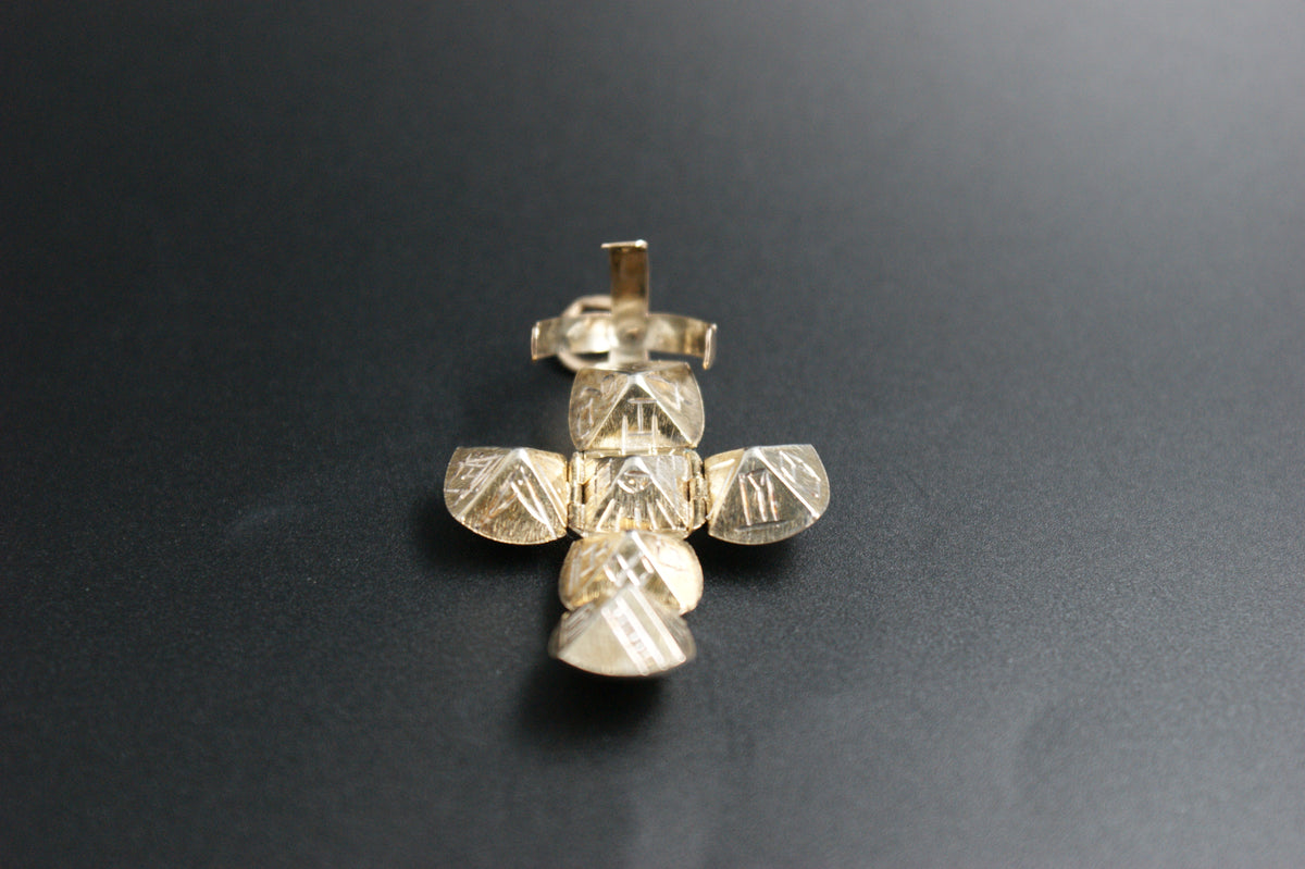 033-9ct Gold & Silver Masonic Folding Ball Cross Fob/Pendant