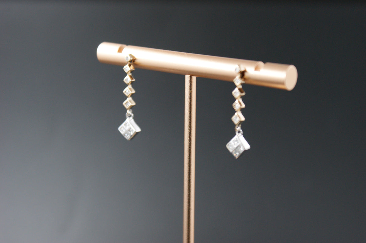 035-9ct Yellow & white gold Diamond Geometric Drop Earrings.