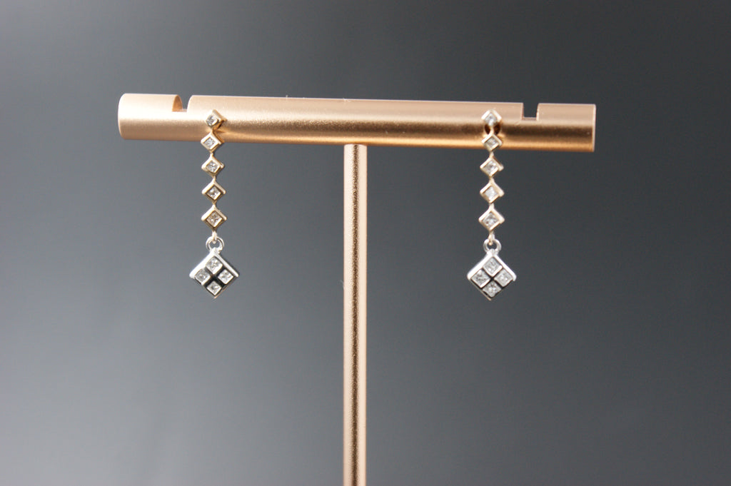 035-9ct Yellow & white gold Diamond Geometric Drop Earrings.