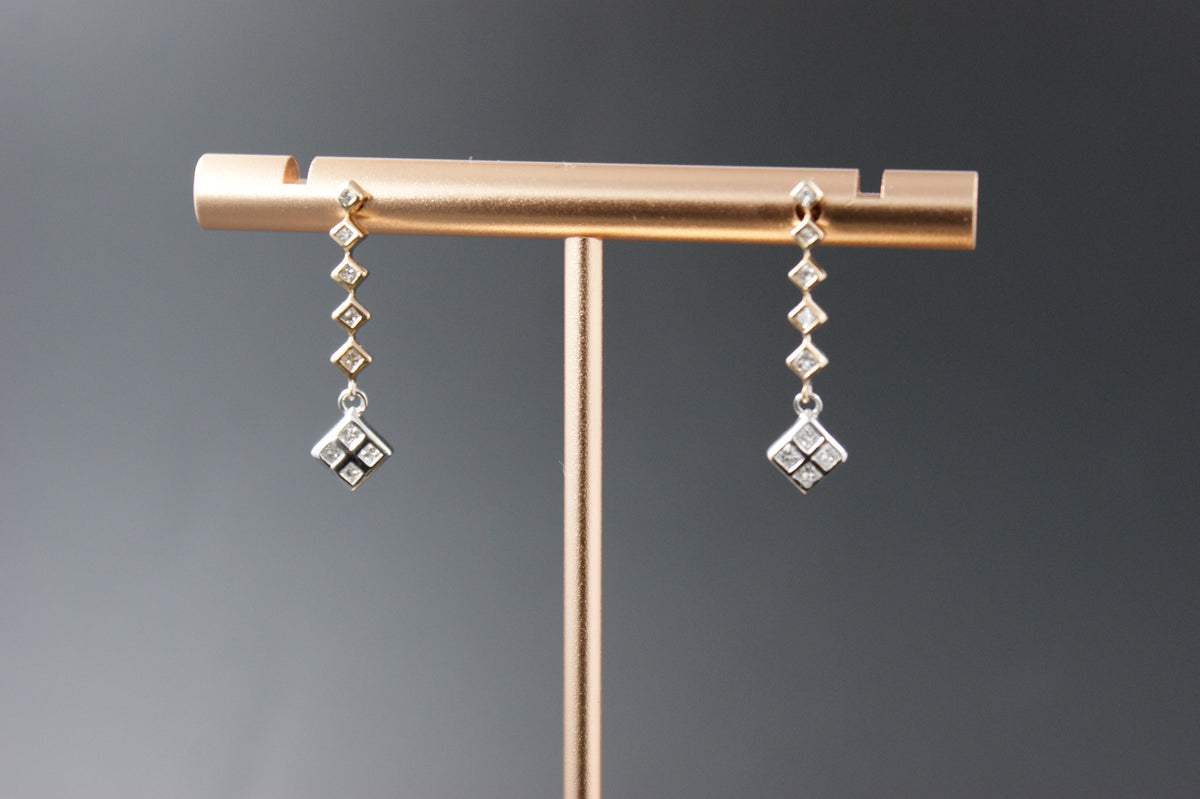 035-9ct Yellow & white gold Diamond Geometric Drop Earrings.