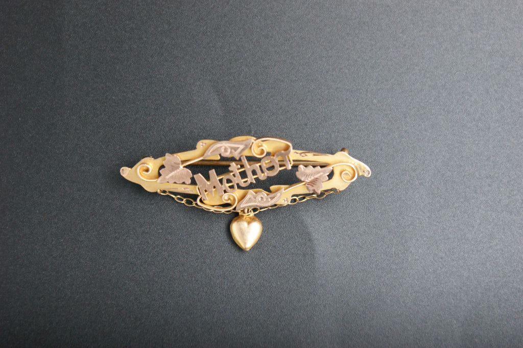041- 9ct Gold Sweetheart ''Mother'' Bar Brooch with Heart Charm