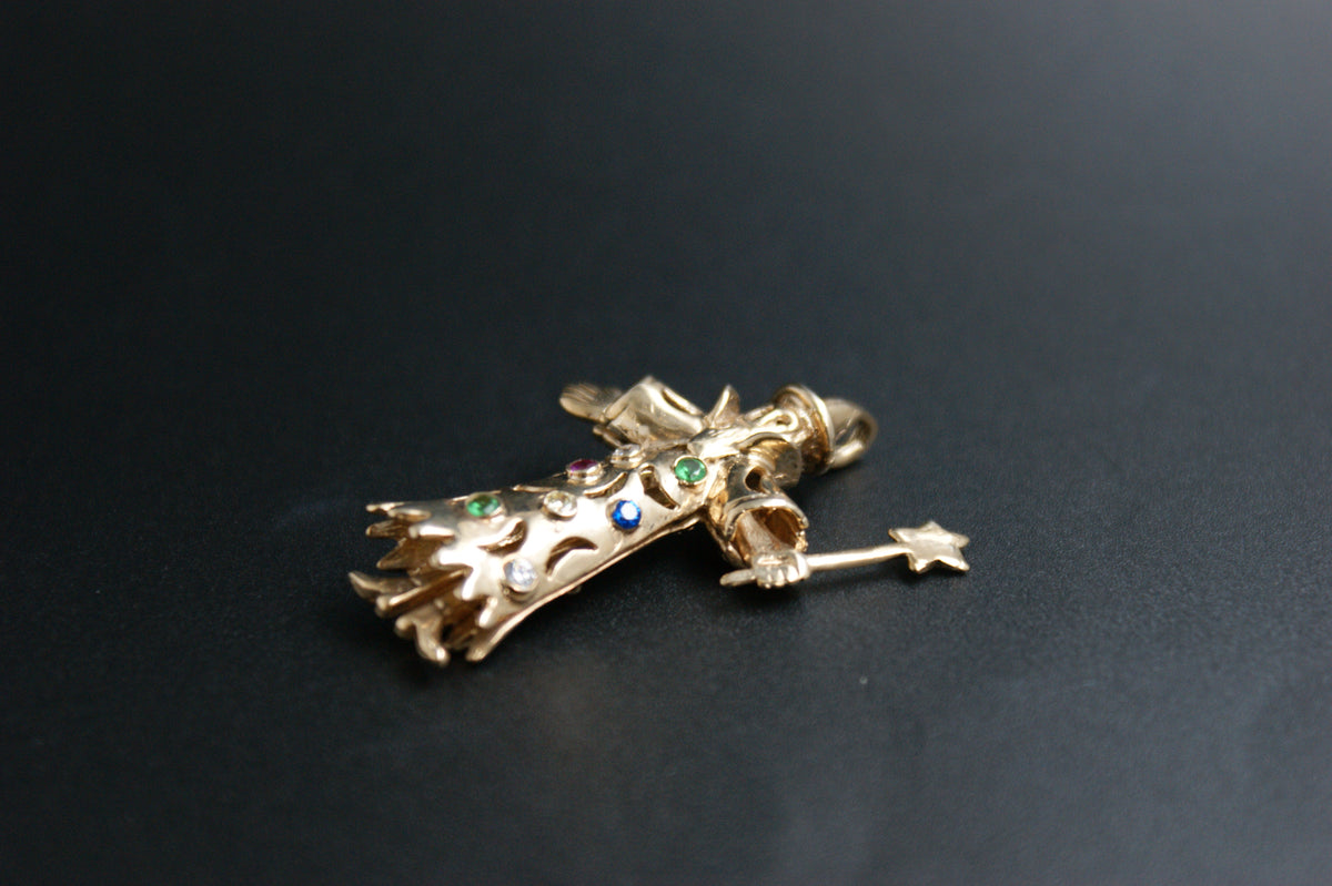 044- 9ct Gold Novelty Wizard Multi-Stone Pendant