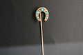 046-15ct Gold Turquoise & Seed Pearl Horseshoe Stickpin