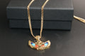 050- 14ct Gold Egyptian Goddess Isis Enamel Pendant & Chain Set