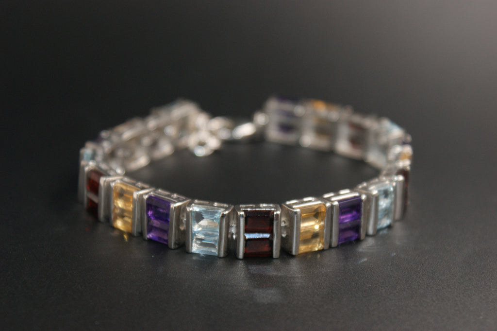 051-Sterling Silver Multi-Coloured Crystal Channel Set Bracelet