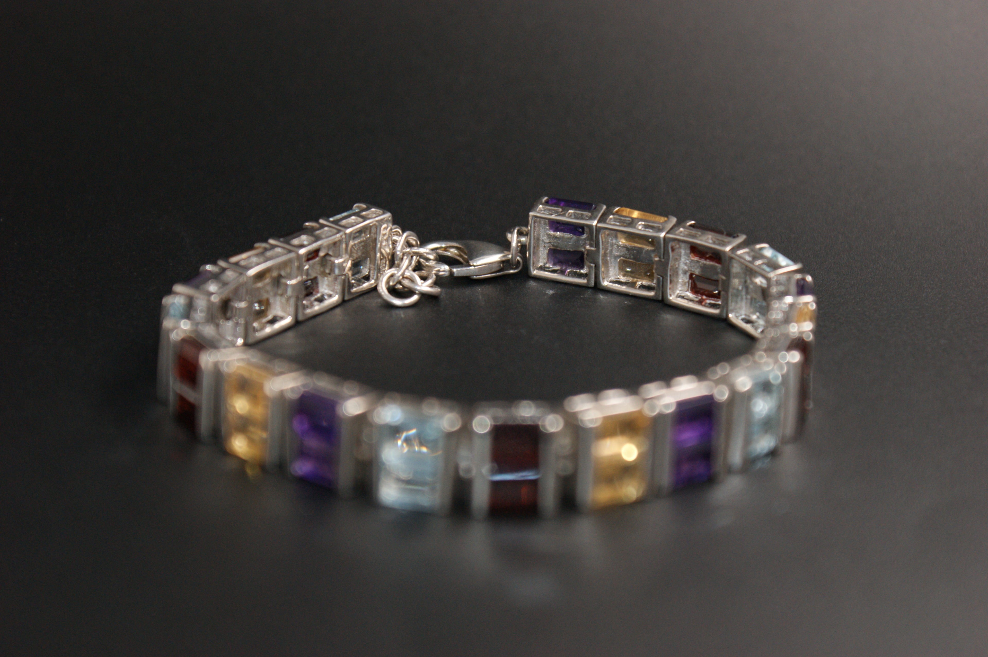 051-Sterling Silver Multi-Coloured Crystal Channel Set Bracelet