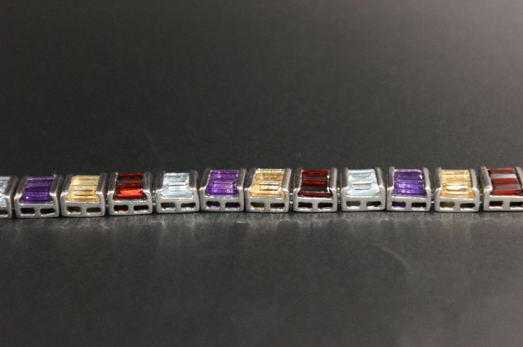 051-Sterling Silver Multi-Coloured Crystal Channel Set Bracelet