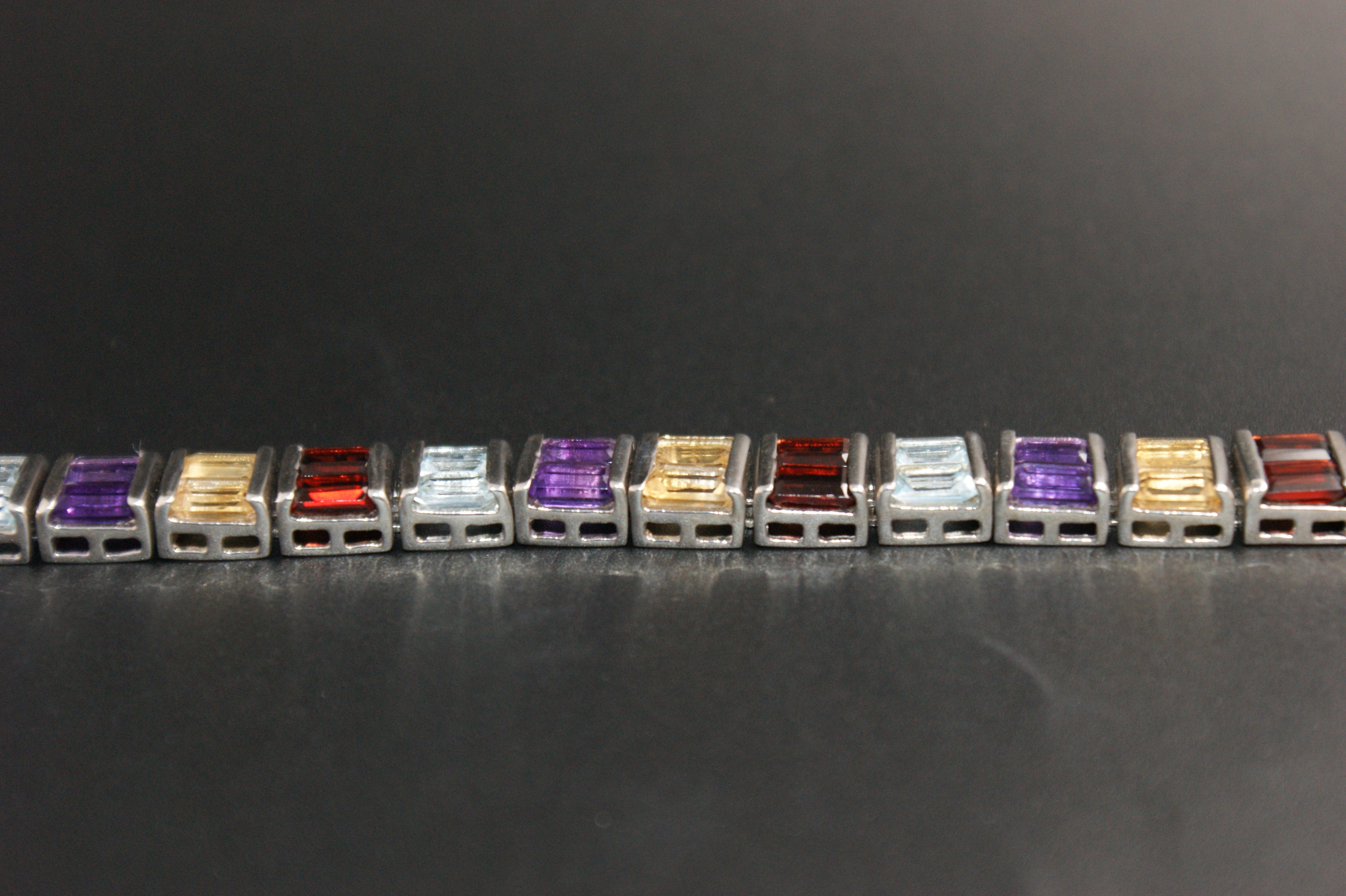 051-Sterling Silver Multi-Coloured Crystal Channel Set Bracelet