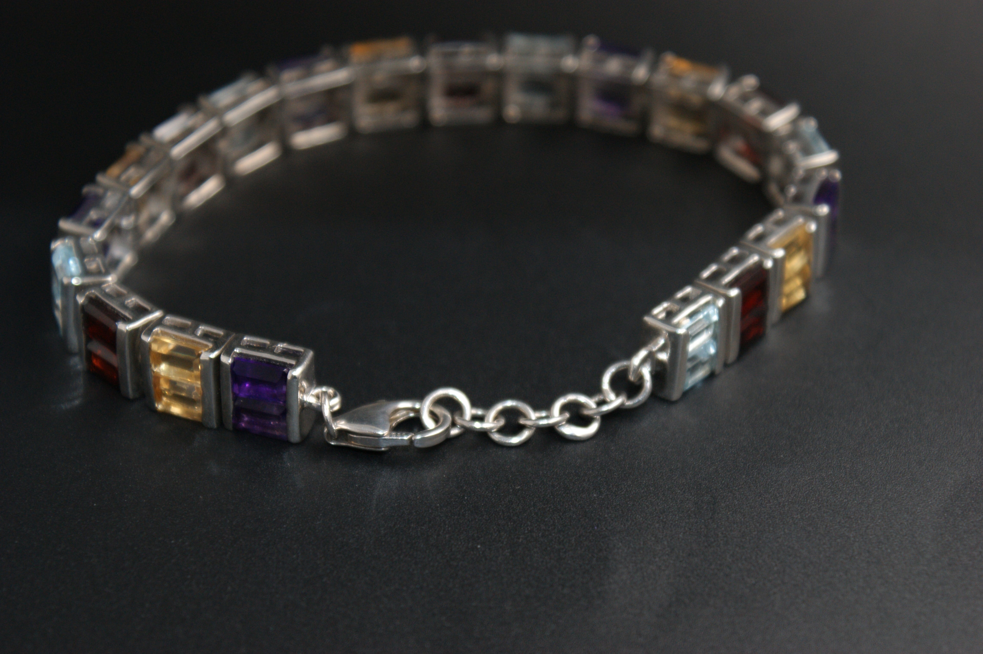 051-Sterling Silver Multi-Coloured Crystal Channel Set Bracelet