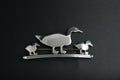 053- Sterling Silver Duck & Ducklings Bar Brooch