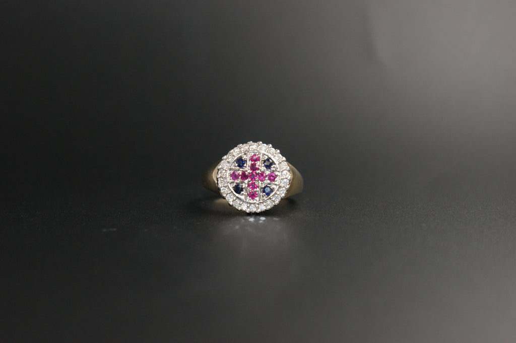 056- 18ct Ruby, Sapphire and diamond ring
