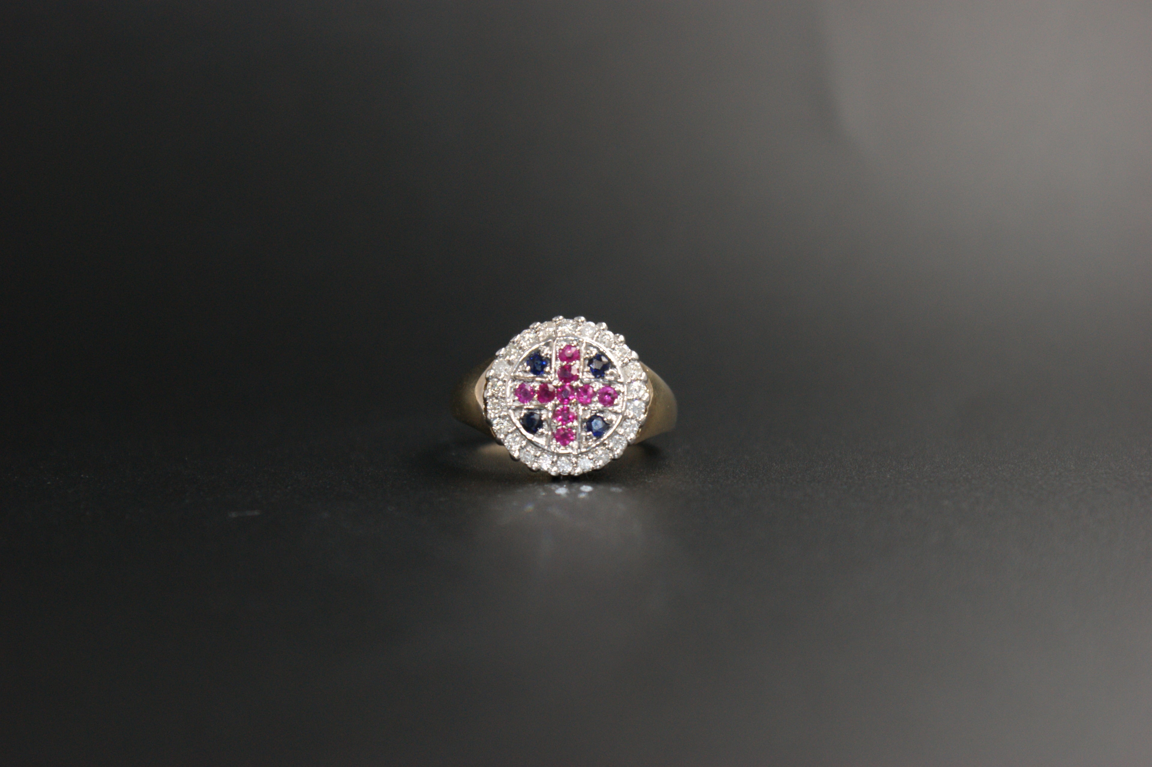 056- 18ct Ruby, Sapphire and diamond ring
