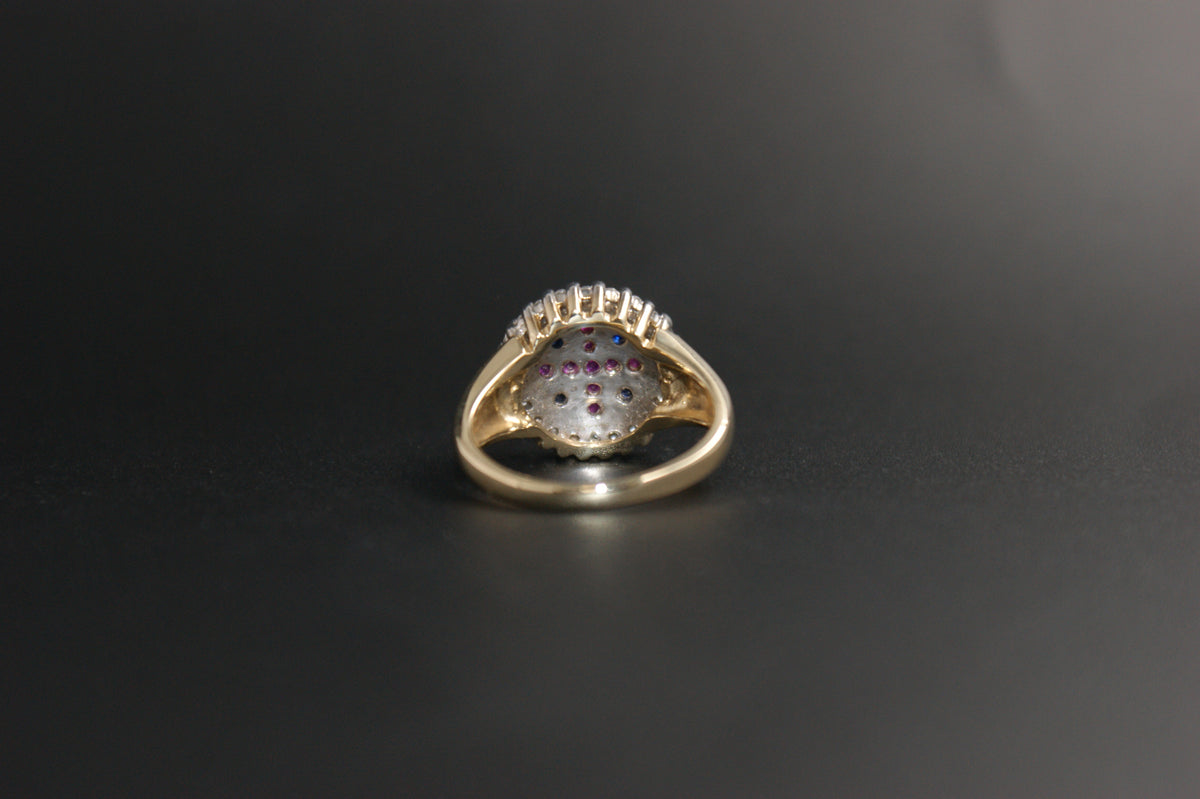 056- 18ct Ruby, Sapphire and diamond ring