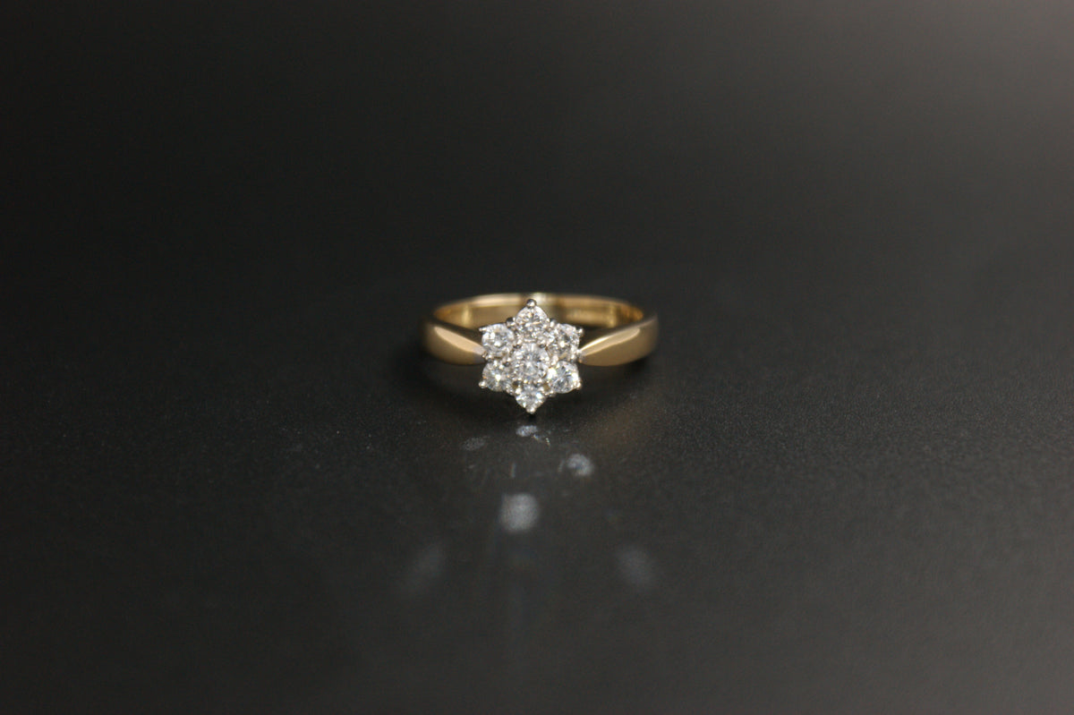 062-18ct Yellow Gold Diamond Cluster Ring 0.75ct