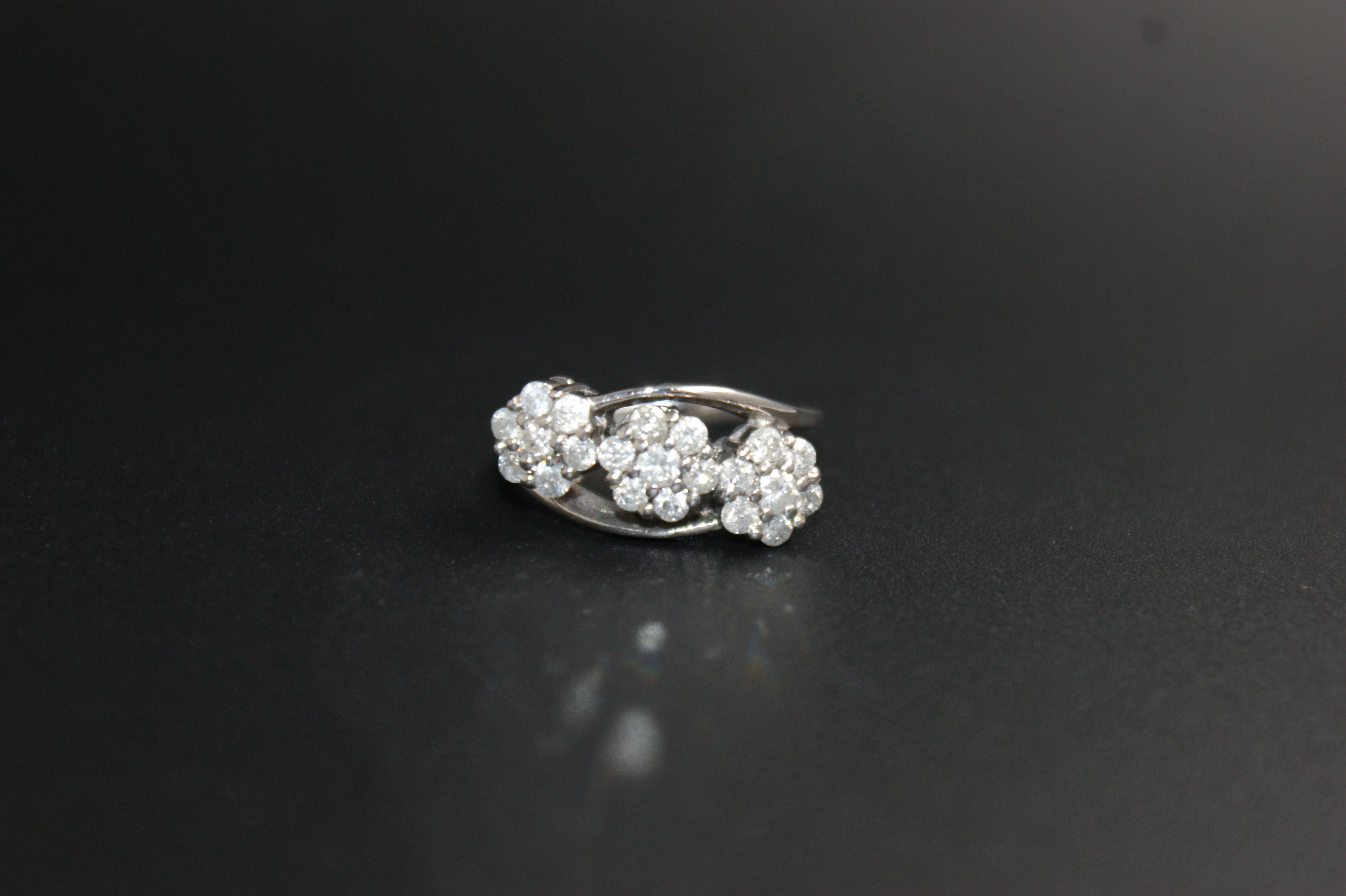068-18ct White Gold Triple Cluster Diamond Ring