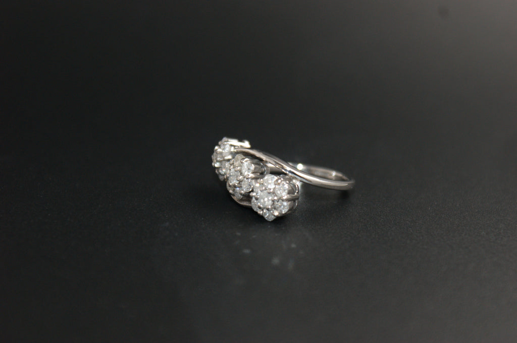 068-18ct White Gold Triple Cluster Diamond Ring