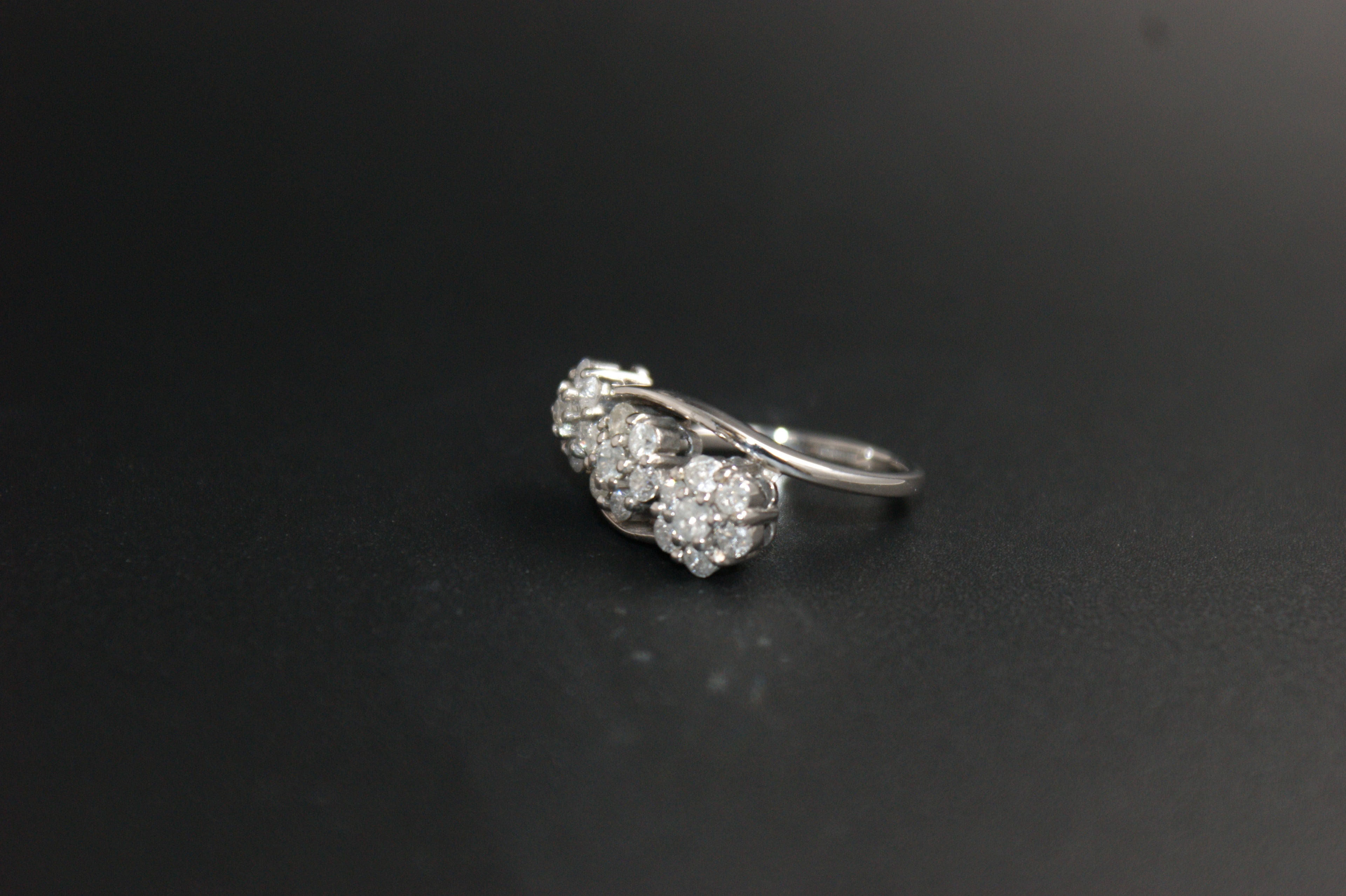 068-18ct White Gold Triple Cluster Diamond Ring