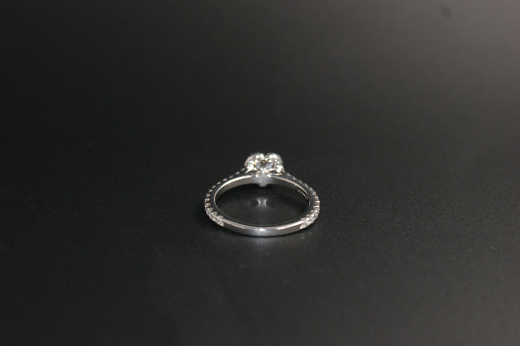 069- Platinum Heart-Cut Diamond Halo Ring with Pave Band