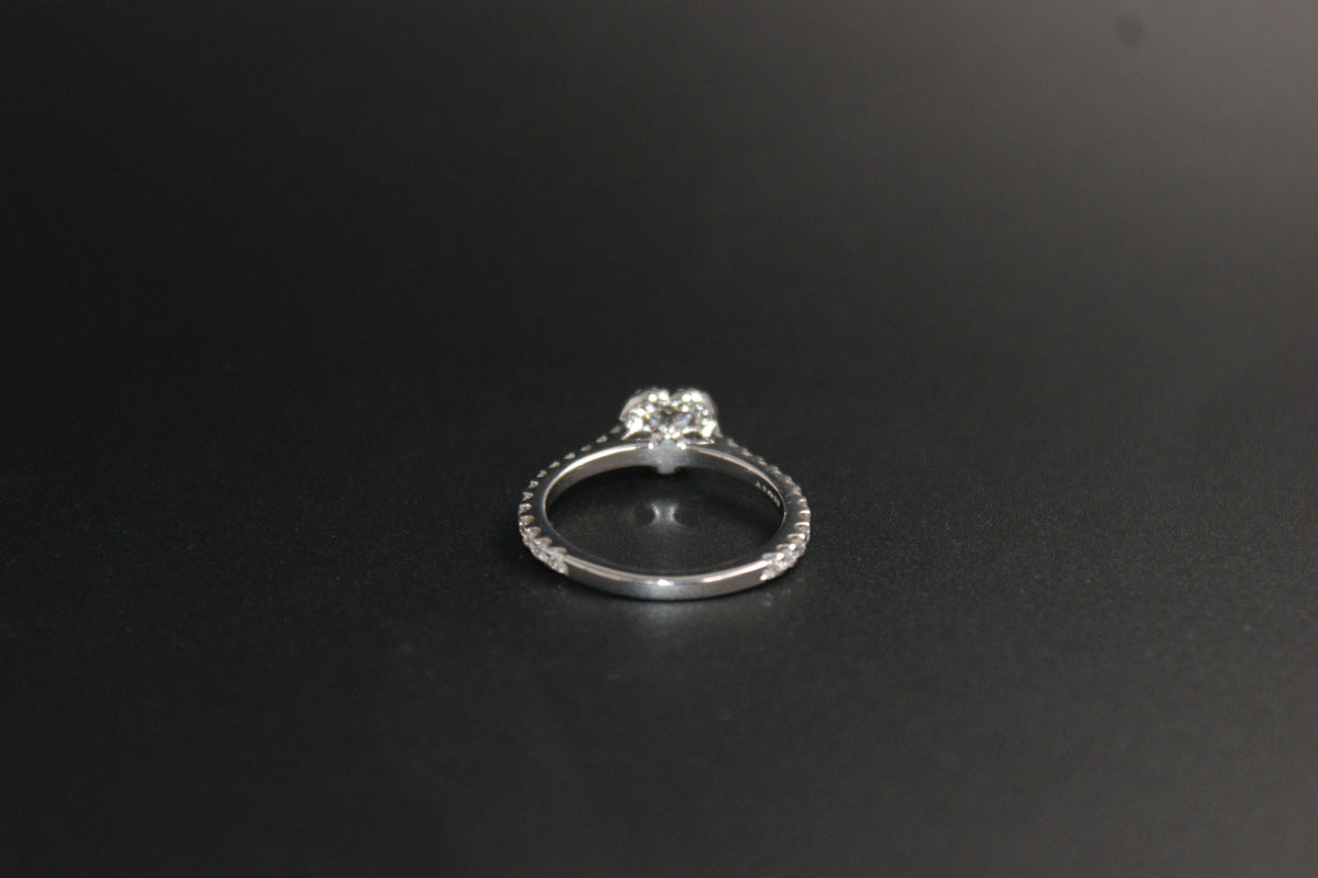 069- Platinum Heart-Cut Diamond Halo Ring with Pave Band