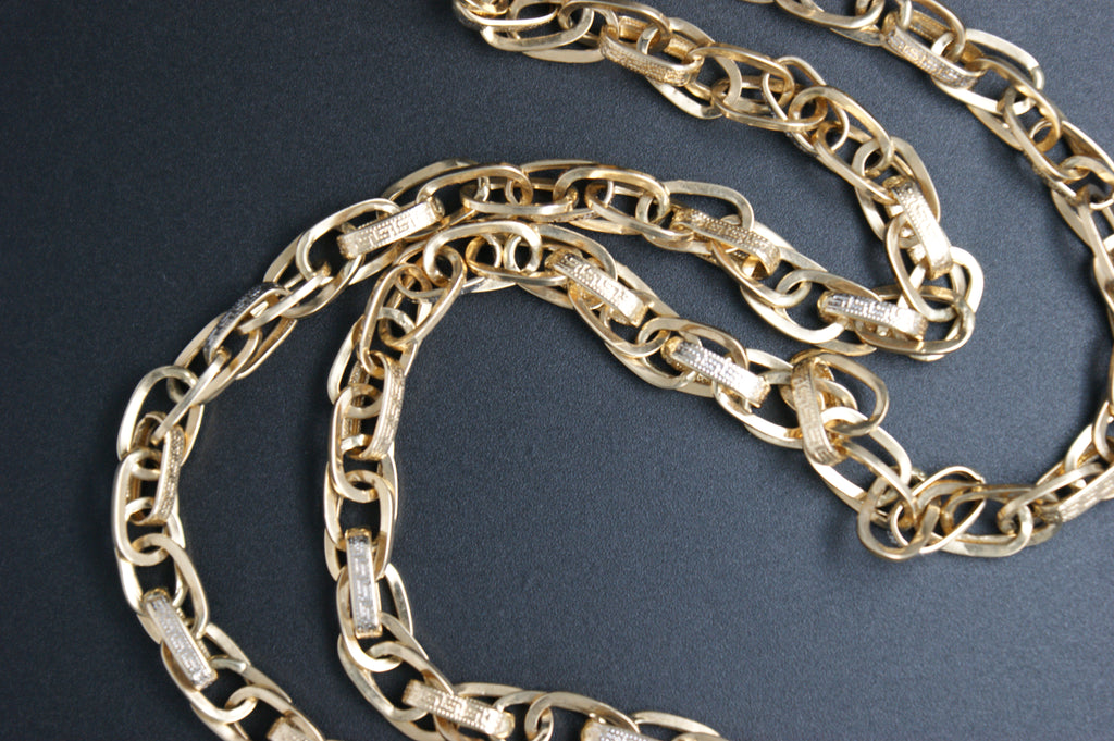 076-14ct Yellow Gold Greek Key Marnier link Chain