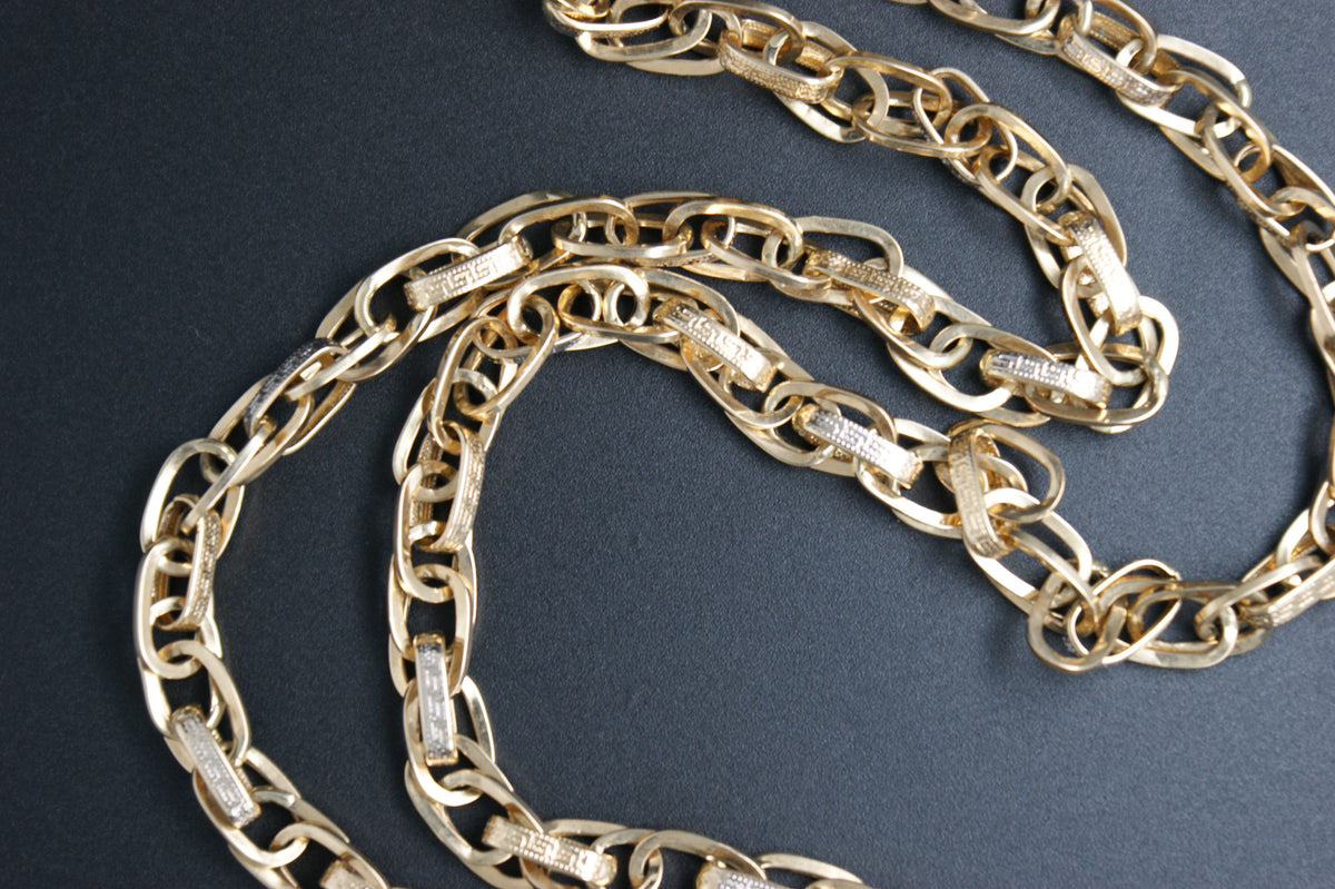 076-14ct Yellow Gold Greek Key Marnier link Chain