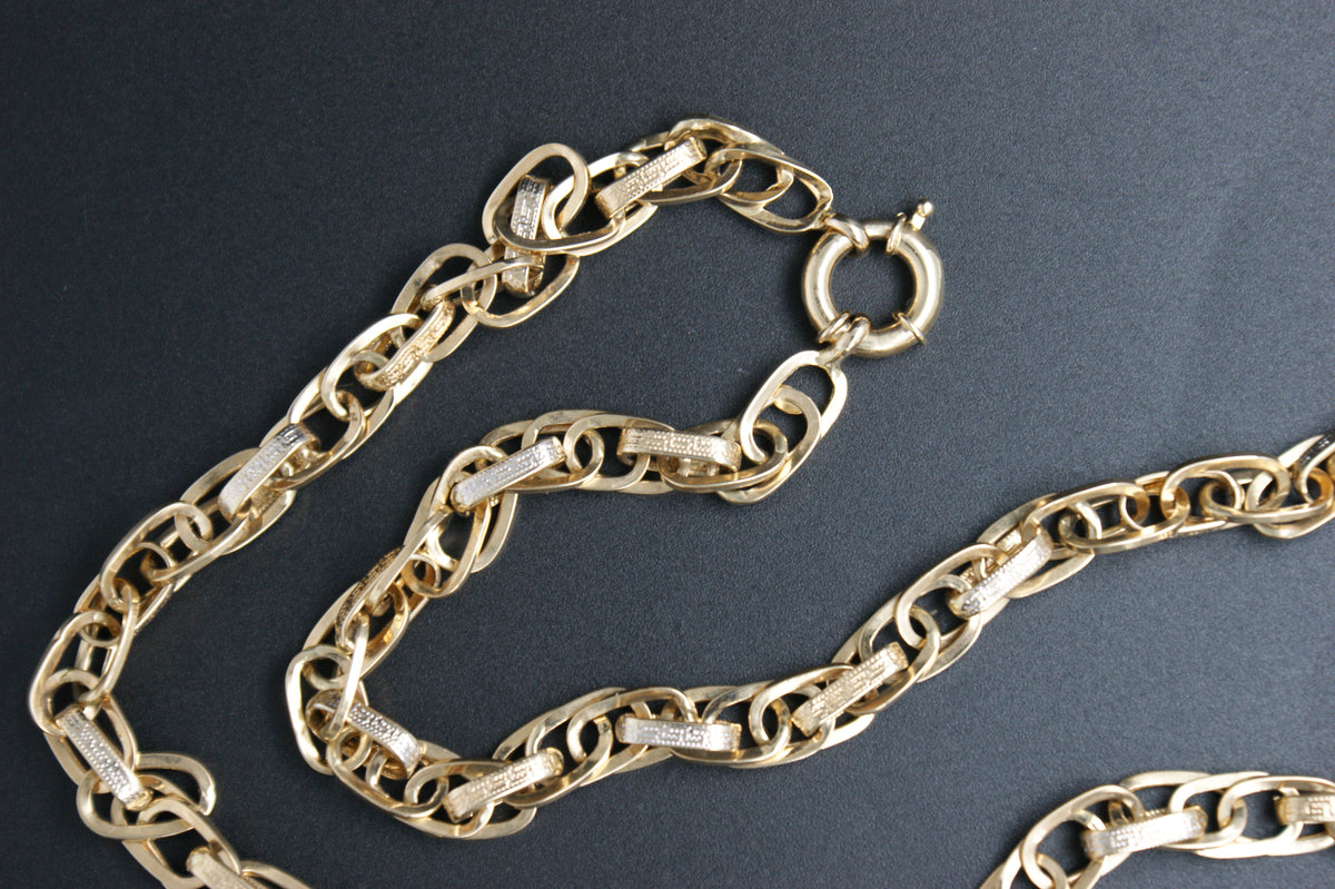 076-14ct Yellow Gold Greek Key Marnier link Chain