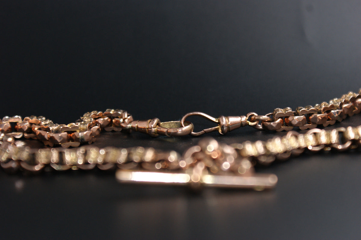 078-9ct Rose Gold Engraved Belcher Albert Chain.