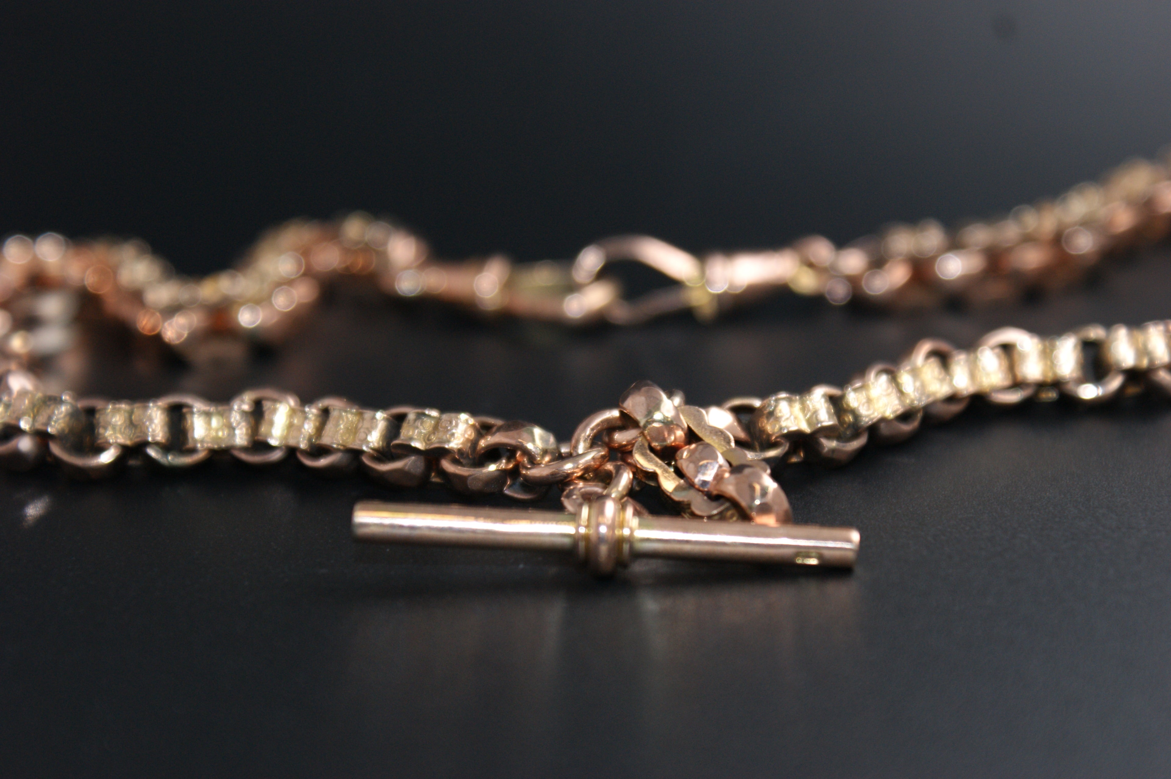 078-9ct Rose Gold Engraved Belcher Albert Chain.