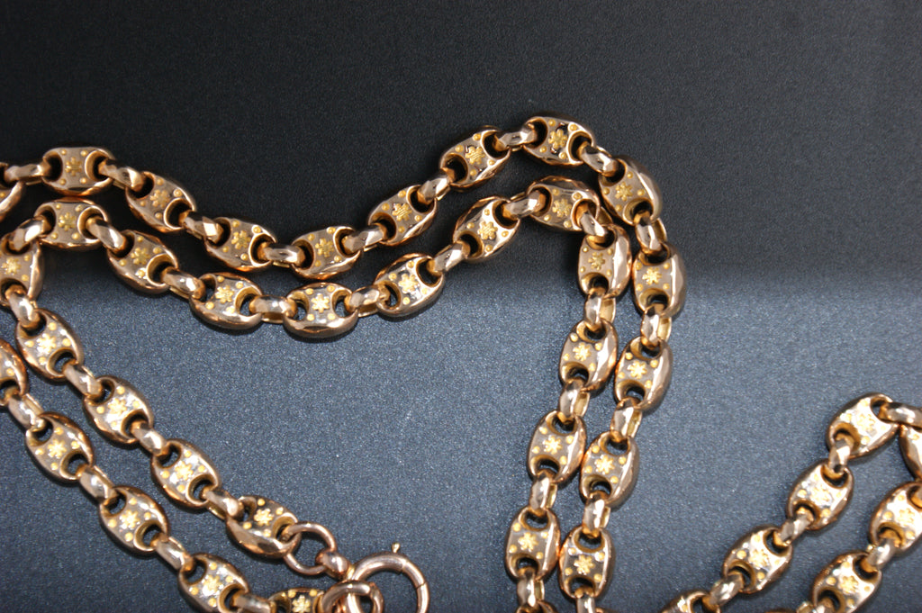 079-9ct Yellow Gold Starburst Engraved Button Link Chain.