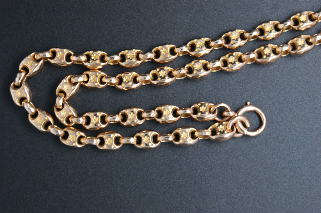 079-9ct Yellow Gold Starburst Engraved Button Link Chain.