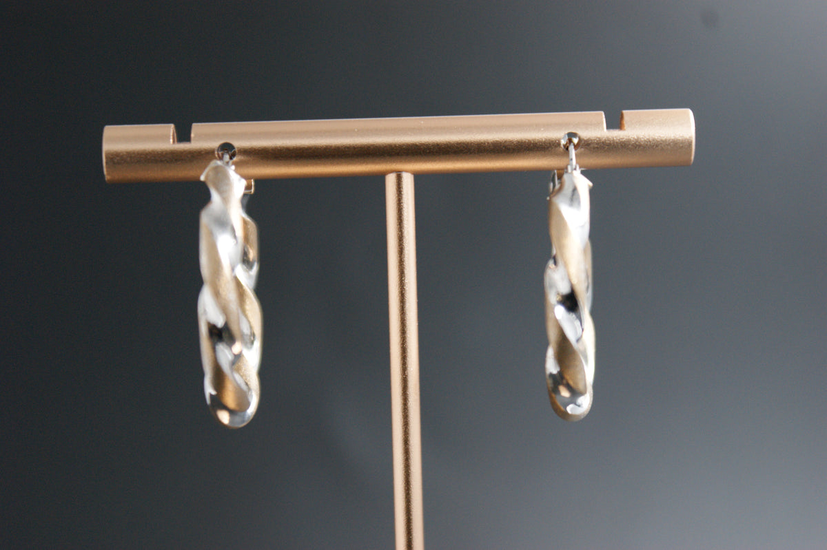 087- 9ct yellow and white gold twist hoop earrings.